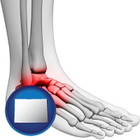 colorado map icon and a foot and ankle, showing the inflamed area in red