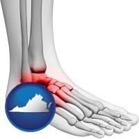 virginia map icon and a foot and ankle, showing the inflamed area in red